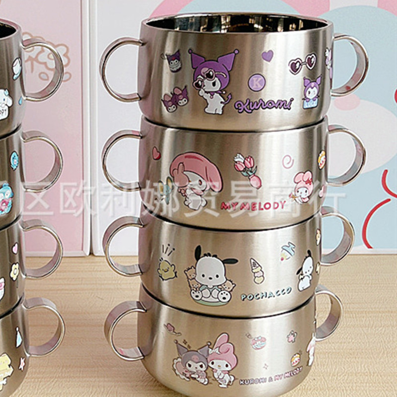 Cartoon 316L Stainless Steel Kidsren's Bowl Double-Layer Anti-Scalding Baby Eating Special Binaural Bowl with Handle Food Bowl