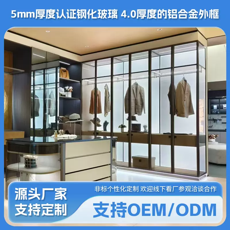 全屋定制玻璃衣柜客厅手办展示柜极窄边框铝合金框架玻璃酒柜厂家