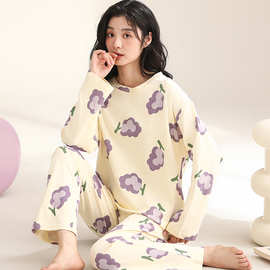 春秋季棉质长袖睡衣女卡通新款宽松大码学生圆领家居服外穿套装冬