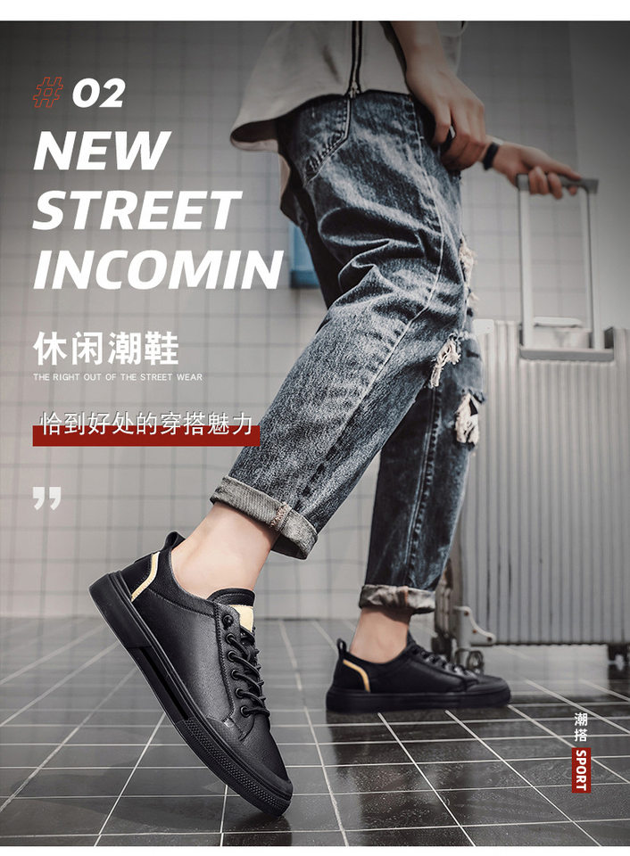 Giày sneaker nam da lì phối chỉ may, đế bằng thấp, phong cách thường ngày — 21506 màu đen, 5025 màu trắng, 5025 màu đen, Màu trắng 21506 chi tiết 5