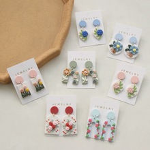 欧美时尚法式耳环浪漫可爱花朵立体软陶吊坠耳饰女士度假派对耳坠