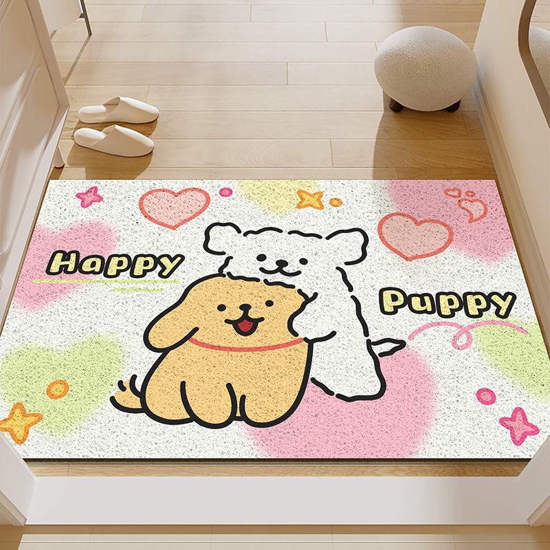 Entrance Floor Mat Cartoon Line Puppy Entrance Wear-resistant Non-slip Foot Mat Entrance Mud Scraping Silk Ring Carpet