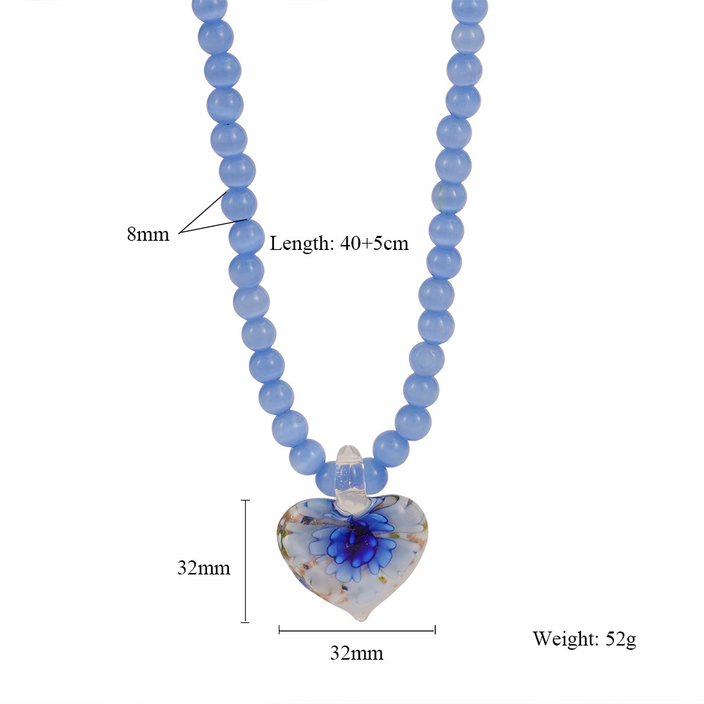 Plating Design Simple Style Classic Style Heart Shape Cat's Eye Stone Glass Beaded Chain Beaded Necklaces Wholesale