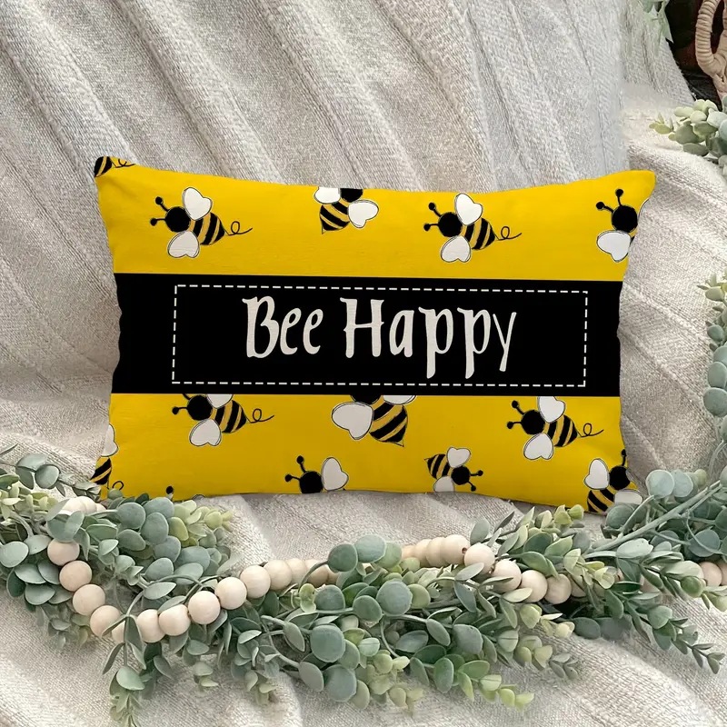 2024 explosión transfronteriza adorable patrón de abeja abraza almohada de impresión de lino Amazon mesa de sala de estar bandera dormitorio image 3