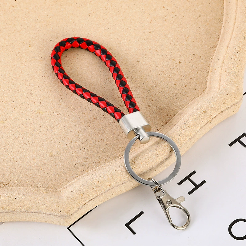 Keychain key ring, braided leather-style loop with metal hook, multicolor options