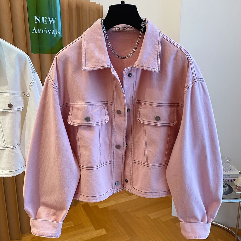 Girls' Korean-Style Fashion Denim Jacket Short Style 2026 Spring and Autumn New Loose Topstitched Denim Jacket Top
