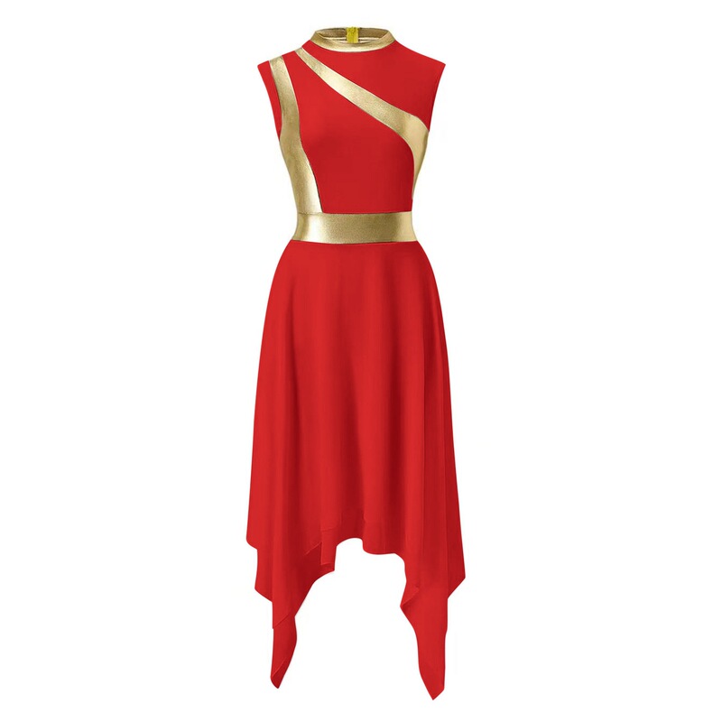 Church Women's Color Block Splicing Dress Sleeveless Zipper Back Irregular Hem Modern Lyrical Dance Costume Now Church Women's Color Block Splicing Dress Sleeveless Zipper Back Irregular Hem Modern Lyrical Dance Costume Now