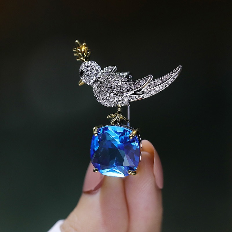 新しいハイエンド石鳥ブローチコサージュ卸売女性のコートアクセサリーピン露出防止コートボタンイントレンド|undefined