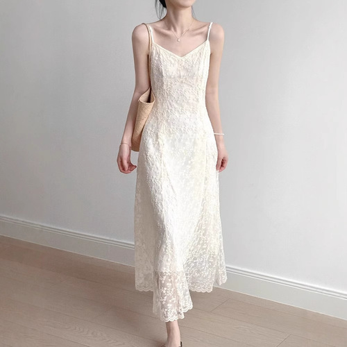 Sweet and Spicy Girl Lace Tank Top Dress, Summer 2025 New Model, Waist Cinching A-Line Slimming Gentle Flowy Long Dress
