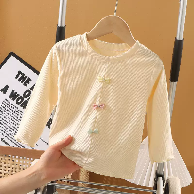 /base shirt 2024 Девочки осень-зима базовая майка с бантом полосатая немецкая бархатистая девочка универсальная база майка
