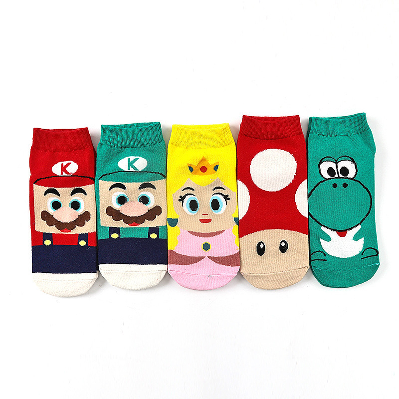 Super Mary Mushroom Cartoon Women Socks Mario Bros Cartoon Socks Combed Cotton Boat Socks Spring Summer Socks Wholesale