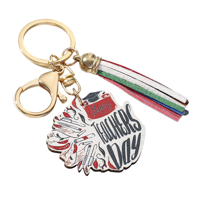 20g Weight Keychain Classification 1 Piece Quantity School, Graduation Occasion Wood Material Teachers' Day Festival Letter, Rainbow, Tassel Pattern Unisex Gender Modern Style Style Modern Style Letter Rainbow Tassel Wood Teachers' Day Unisex Keychain 8