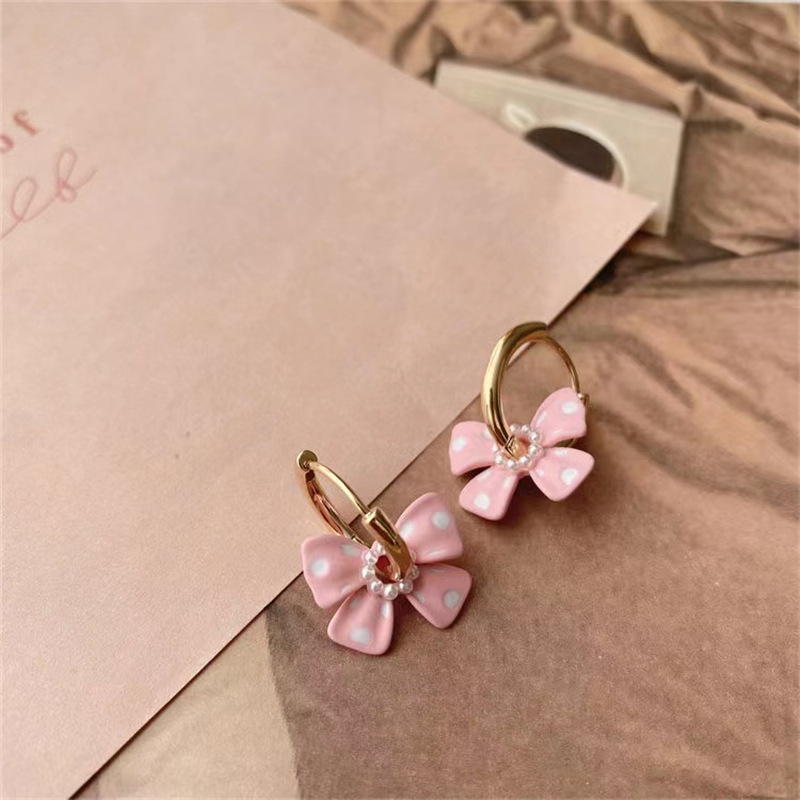 Fashion Spring Retro Bow Dot Alloy Earrings Female display picture 1