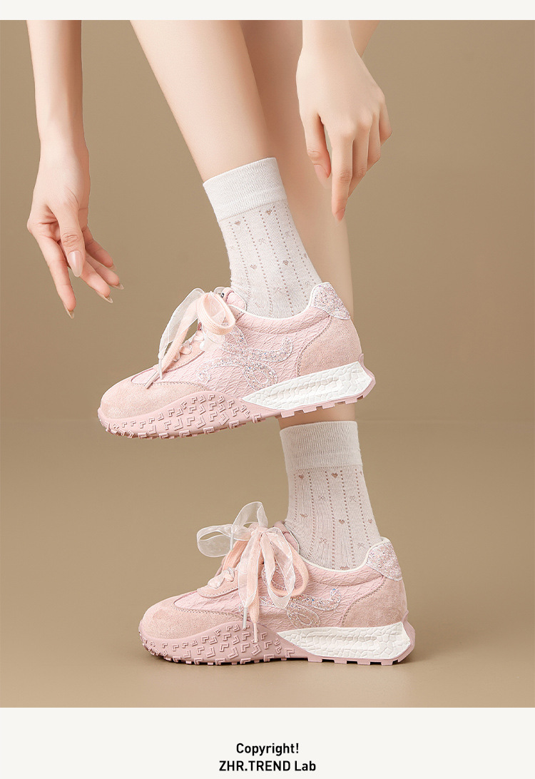 Giày sneaker nữ đế dày cổ điển mũi tròn dây buộc phong cách Đức huấn luyện — Màu hồng chi tiết 21