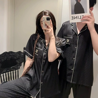 提花双G情侣高级感短袖睡衣春夏季冰丝丝绸家居服凉爽舒适套装