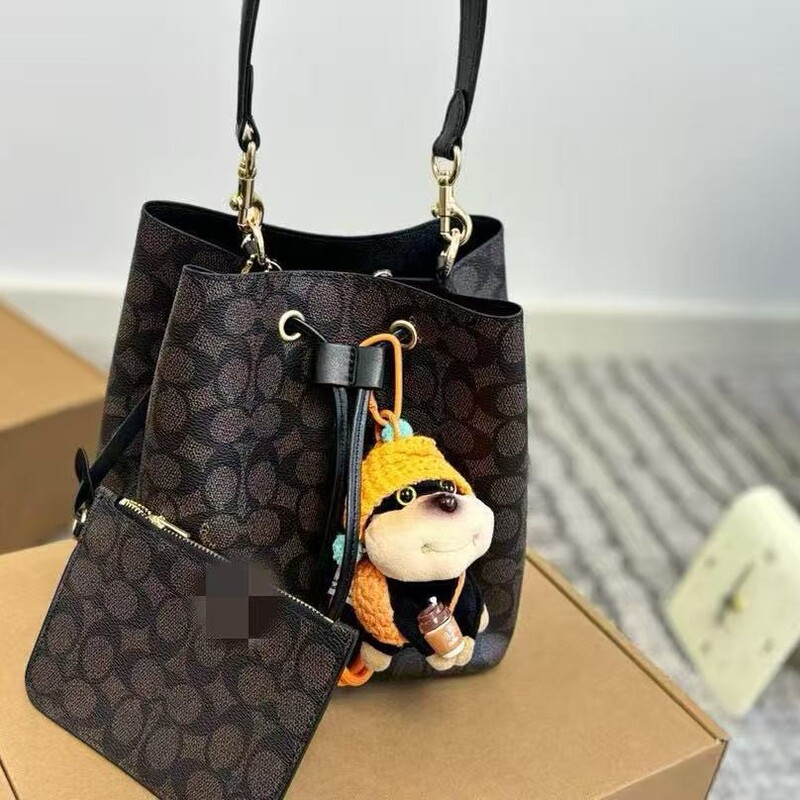 Koujia Genuine Leather Lv Women's Bag Tote Bag New Drawstring Bucket Bag Retro Large Capacity Shoulder Bag High-End Women's Bag