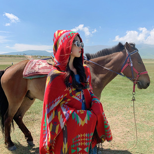 Qinghai Lake Desert Tourism Large Shawl Women's Scarf Dual-use Sun-proof Warm Tea Card Salt Lake Ethnic Style Cape Coat