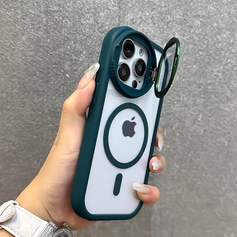 Apple 17 携帯電話ケース iPhone16promax レンズフィルムスタンド付きフリップカバー 透明 磁気吸着 落下防止 シンプル|undefined