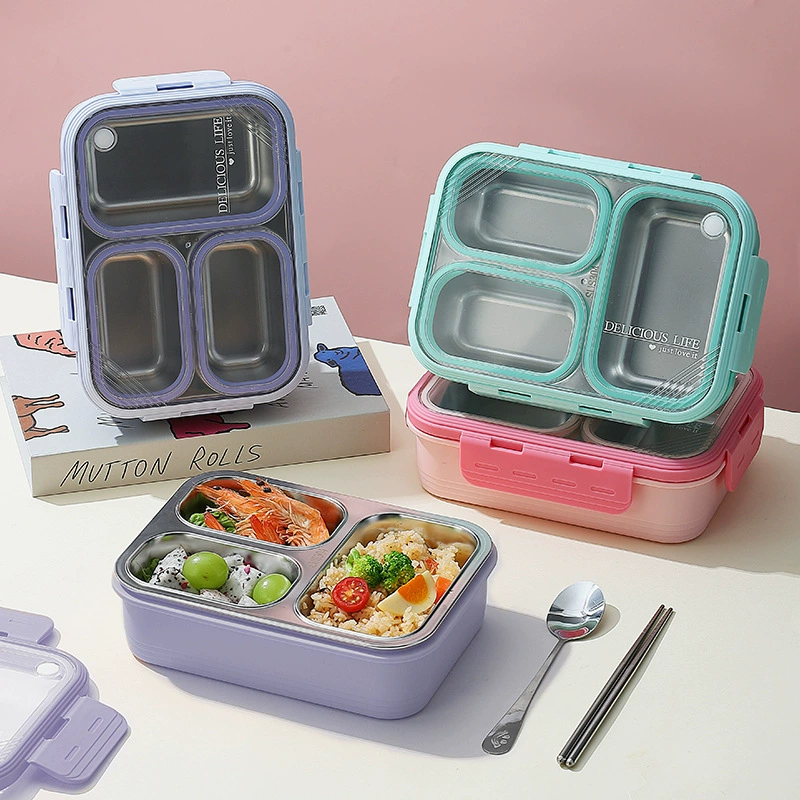 Перехлёст независимая запечатанная стальная разделительная коробка для студентa, офисных работников, ланч-бокс, высокоценный однотонный ланч-бокс