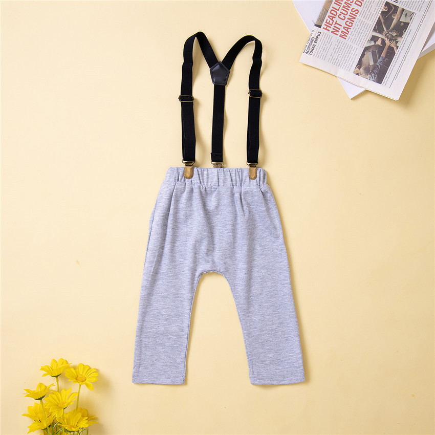 Spring and Autumn New Gentleman's Set Fashion Boys' Baby White Tie Shirt+Strap Pants_voghion.com