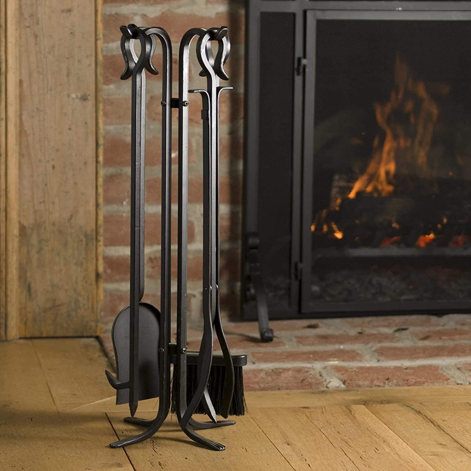 Real Fire Fireplace Tool Set European Cast Iron Stove Accessories Fire Hook Fire Pliers Rack Iron Oven Broom Shovel