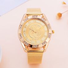 新款女士手表休閑時尚鑲鑽環鑽大表盤網帶數字氣質女合金石英腕表