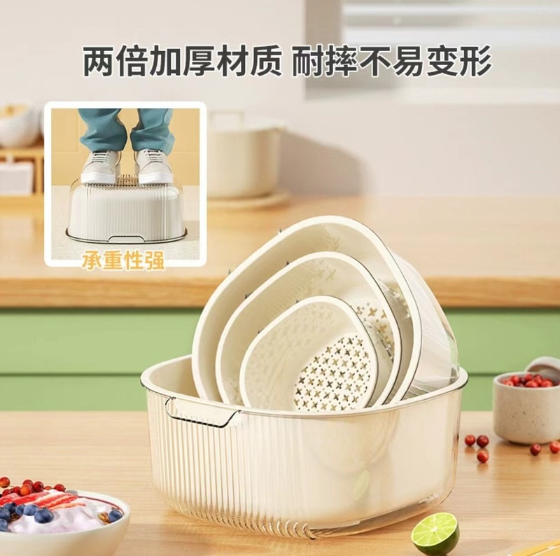 双层沥水篮厨房家用洗菜篮多功能加厚塑料沥水盆水果漏篮滤水篮|undefined
