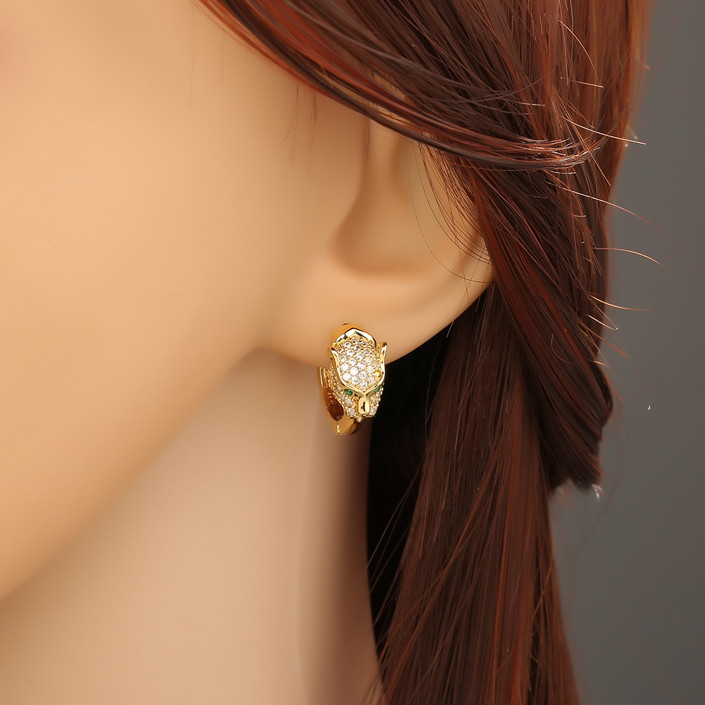 Creative New Fashion Copper Zircon Animal Leopard Earrings display picture 4