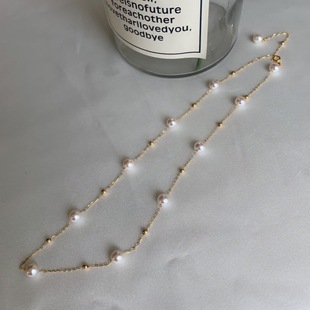 18K Gold Pearl Necklace Au750 Gold Necklace Natural Freshwater Pearl Baby's Breath Gold Beads Simple Water Shell Wholesale