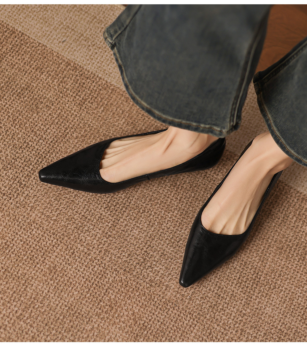 Giày cao gót nữ mũi nhọn da cừu gót thấp 2.5 cm — đen chi tiết 15