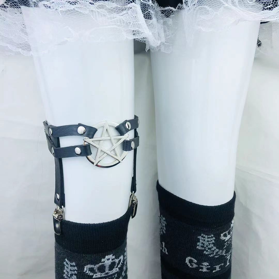 Cross-border fashion Harajuku punk gothic five-star double-row hollow rivet garter belt sexy thigh leg ring accessory