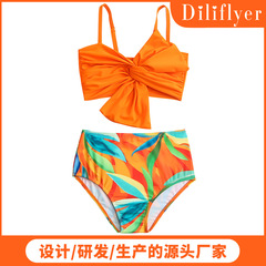 新款可愛大蝴蝶結中小女童分體泳衣 速干三角褲ins風沙灘裝批發