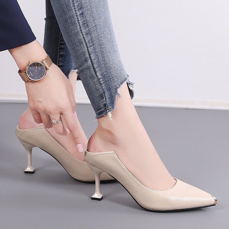 Fuego francés negro puntual zapatos de tacón alto superficial zapatos para mujeres 2026 nuevo tacones de primavera zapatos casuales