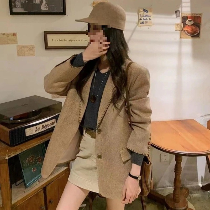 早秋新款2025新款春装气质女神范漂亮小个子超好看卡其色西装外套|undefined