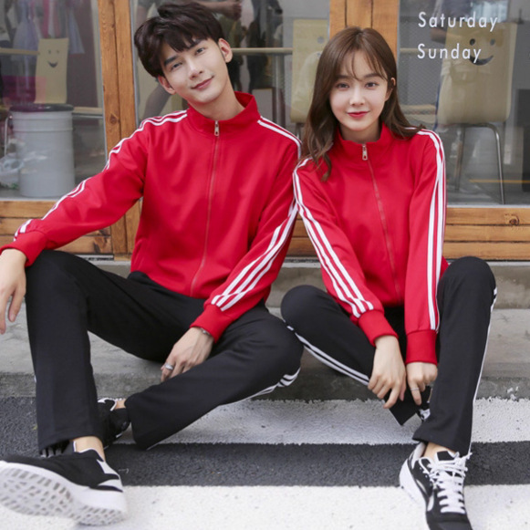 Spring and Autumn New Couple Wear Three Stripes Sweater Jacket Casual Student Class Uniform Sports Zipper Shirt Printed Logo Picture