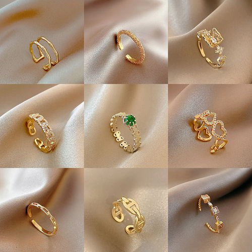 European and American retro ins trendy cool open ring female Japanese and Korean simple pearl zircon ring net red tail ring