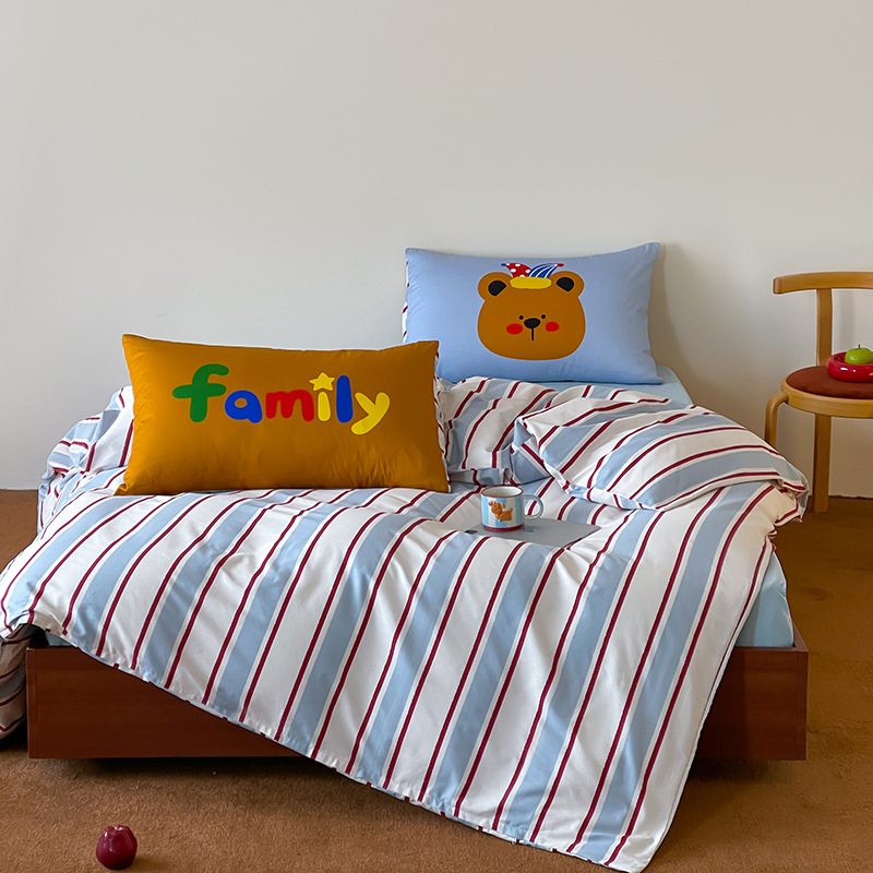 Cartoon Cotton Four-piece Bedding Set Cute Korean Style Bed Set_voghion.com