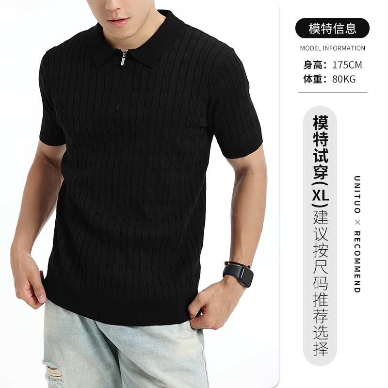 El antiguo viento de hielo de punto polo camisa de verano hombre medio cremallera corredora de tiras dobladilla de negocios chaqueta casual ropa de hombre