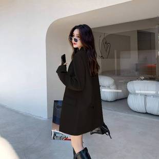 Oversize Khaki Casual Suit Jacket for Women Korean Style Loose Back Slit Niche Elegant High-End Small Suit