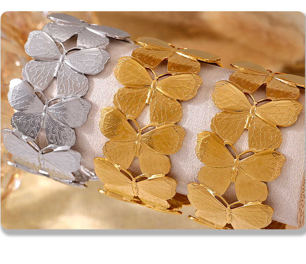 Square Sugar Stainless Steel Heavy Industry Exaggerated Butterfly Wide Edition Open Bracelet With High Grade Sensation Thread Handheld Ring_voghion.com