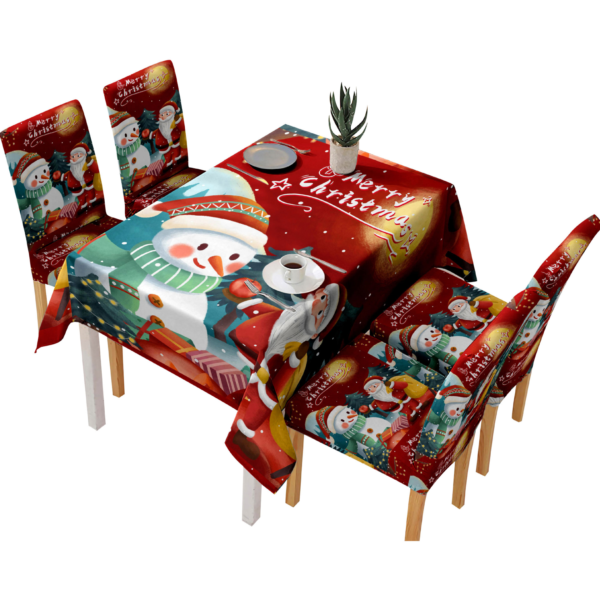 Navidad transfronteriza muñeco de nieve impresa manto de mesa decoración festiva de poliéster manto de mesa rectangular manto de mesa a prueba de polvo mayorista
