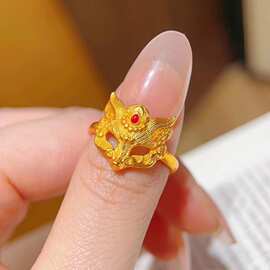 金店同款狐狸面具戒指女高级感新款国风古法仿沙金指环送女友礼物