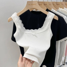 ins纯欲小性感花边蝴蝶结吊带背心女夏季修身外穿打底无袖上衣女T