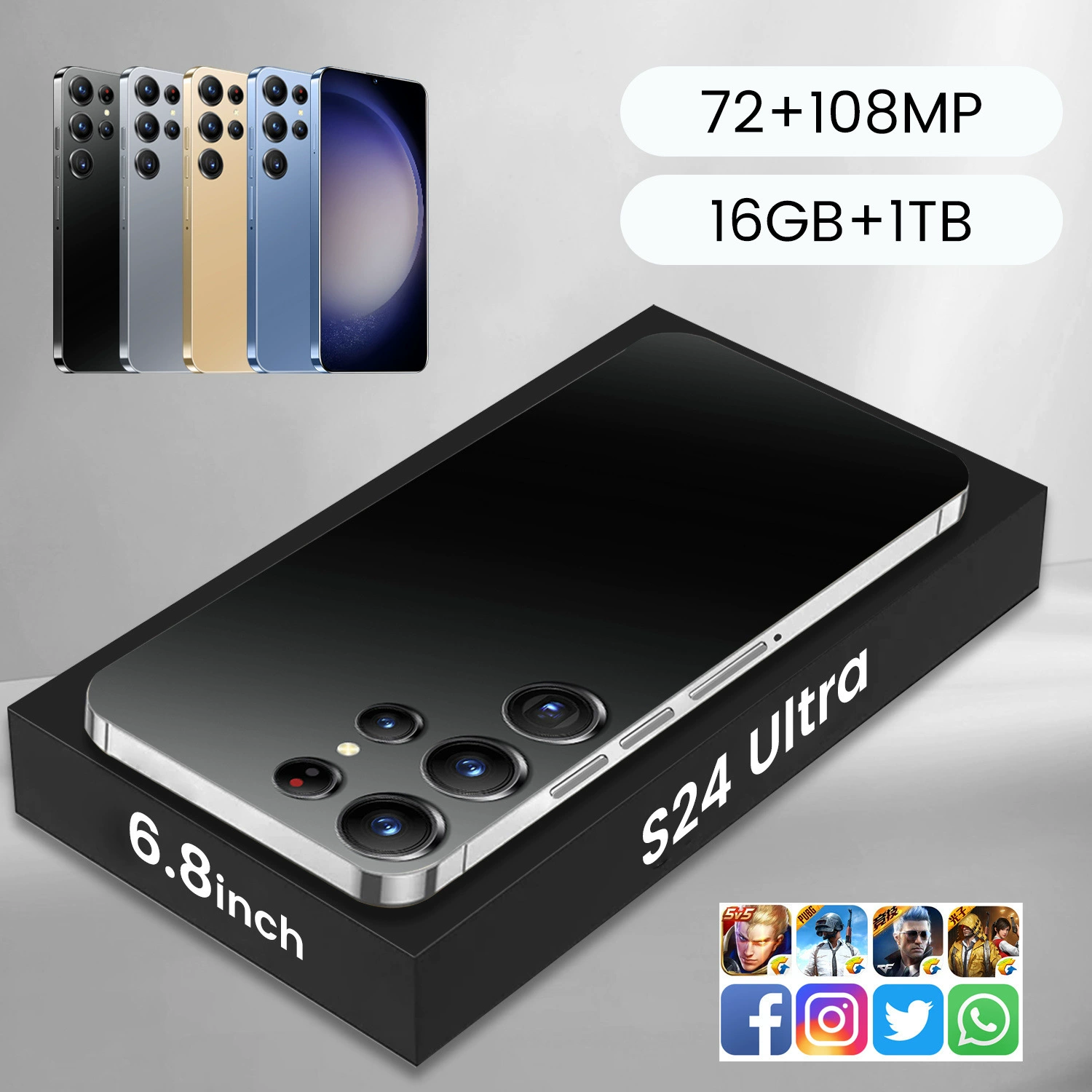 Смартфон S24 Ultra, Android, 16 ГБ, 6.8-дюймовый экран