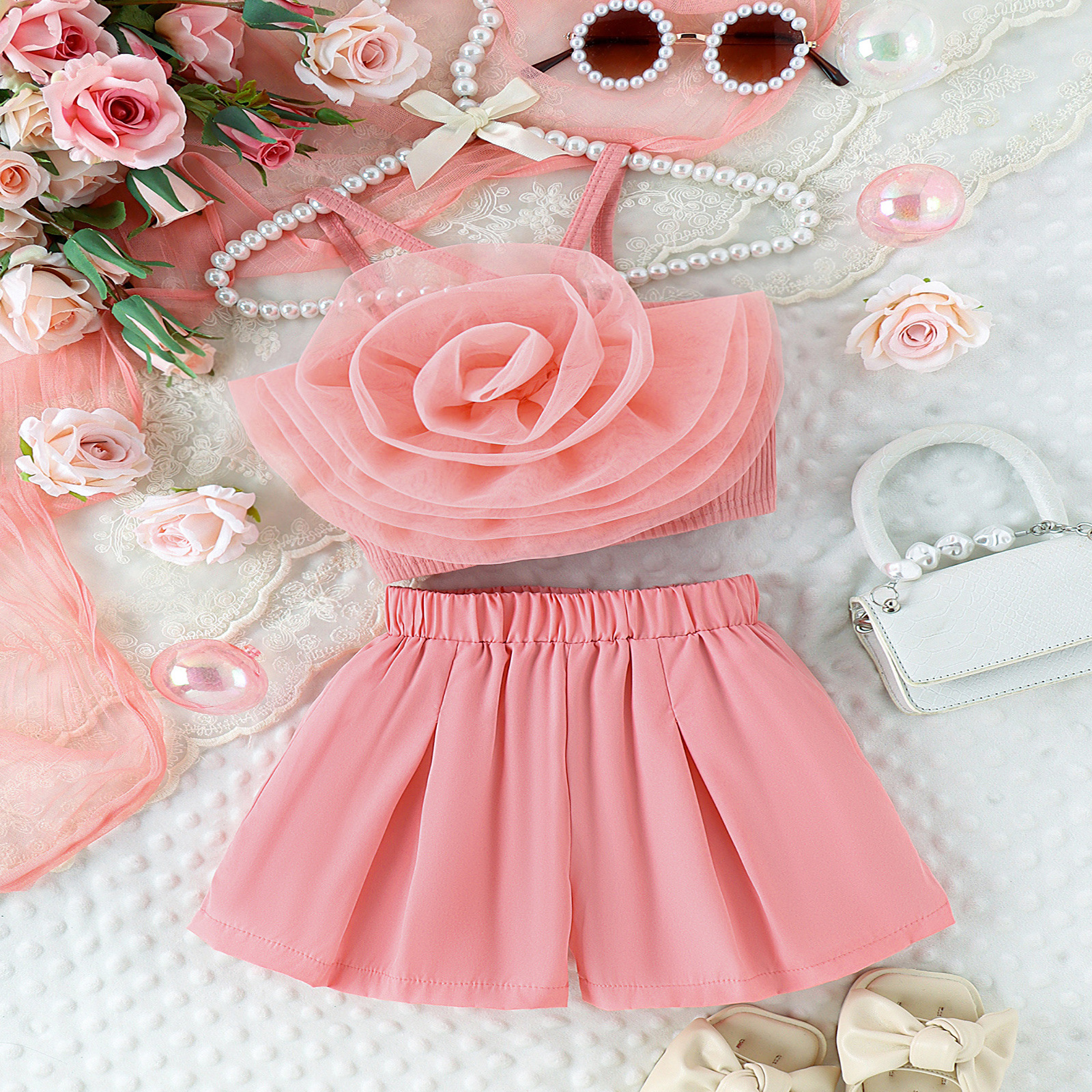 166g Weight Kids Clothing Sets Children's Clothing Type Sleeveless Sleeve Length Cotton Fabric Type Pants Sets Sets Type 2 Pieces Set Quantity Casual, Daily Occasion Collarless Neckline Regular Fit Fit Type Flower Pattern Summer Season Girl'S Gender Elegant Style Elegant Flower Cotton Girls Clothing Sets 18