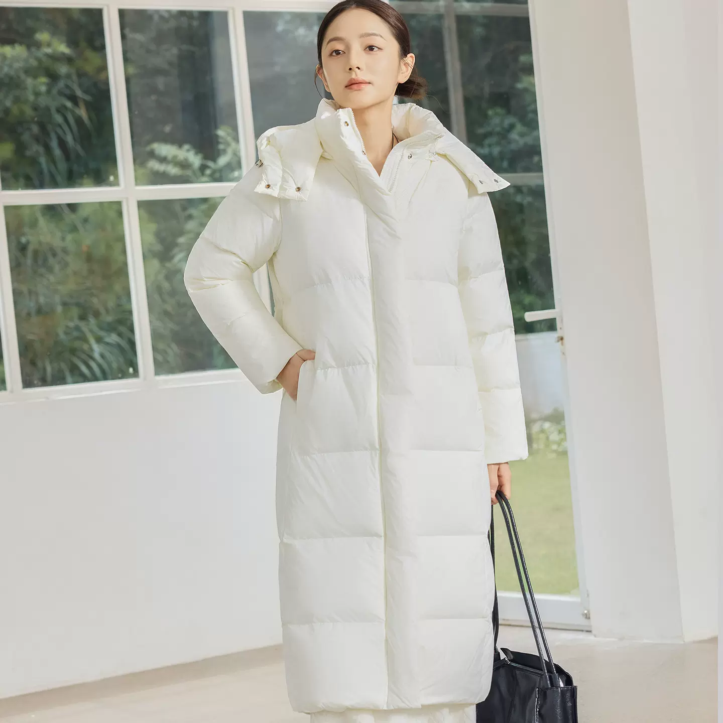 2025新款长款羽绒服女过膝加厚95白鸭绒脱卸帽中长款冬季保暖外套