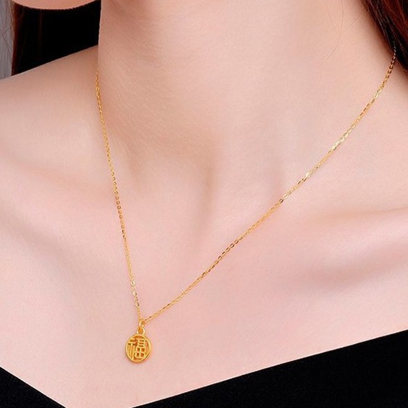 999 gold wrapped silver female yellow gold Fu hollowed-out Fu brand pendant collarbone chain to girlfriend birthday Valentine's Day gift