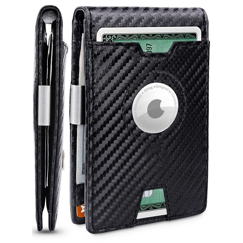 Cartera minimalista ultrafina transfronteriza blindaje RFID doble clip de dólares de fibra de carbono multifuncional cartera de hombre