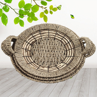 Handmade Grass Rattan Woven Fish Head Plate Heat Insulation Mat Hotel Dish Heat Insulation Holder Anti-scalding Heat Insulation Tableware Mat Tray