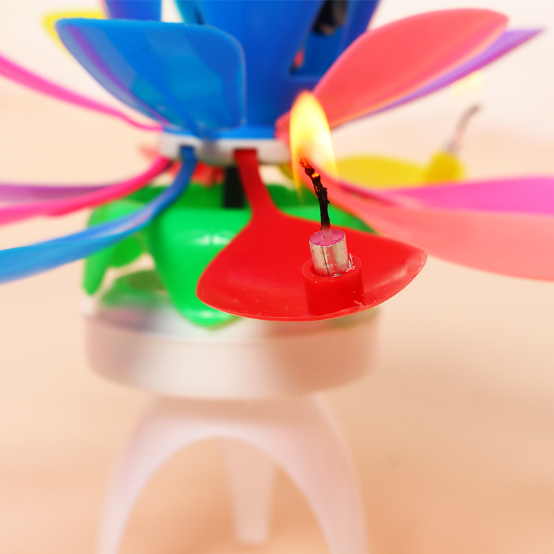 Triángulo transfronterizo pierna giratoria Lotus vela cumpleaños pastel decoración creativa fiesta música electrónica Lotus vela